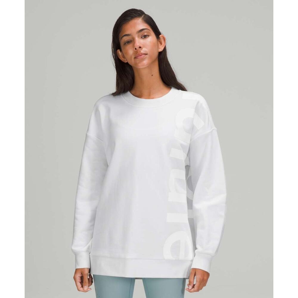 NWT Lululemon Perfectly Oversized Crew Sweatshirt Logo White Cotton Terry Sz 20
